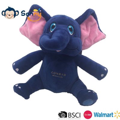 20cmの家の装飾及び家族の楽しみのためのピンクの耳を搭載する柔らかく青いPlush赤ん坊象のおもちゃ