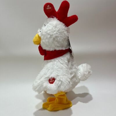 首を引っ張ると鳴き歌い踊る白いニワトリのぬいぐるみ、インタラクティブなストレス解消おもちゃ