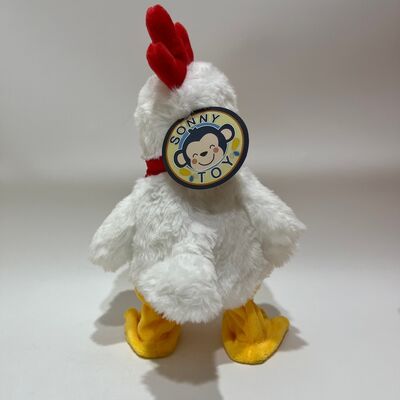 首を引っ張ると鳴き歌い踊る白いニワトリのぬいぐるみ、インタラクティブなストレス解消おもちゃ
