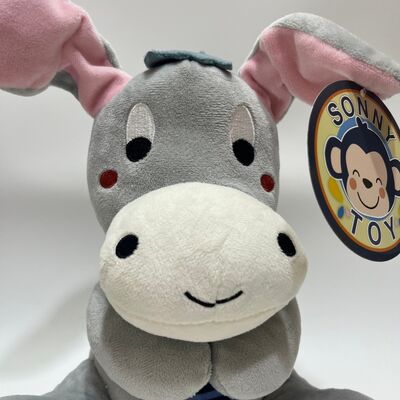 ボイス＆ミュージック機能付きインタラクティブいないいないばあロバぬいぐるみ、かわいいピンク耳のかくれんぼコンフォートトイ