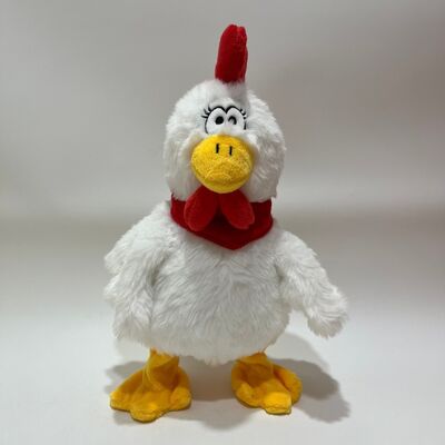 首を引っ張ると鳴き歌い踊る白いニワトリのぬいぐるみ、インタラクティブなストレス解消おもちゃ